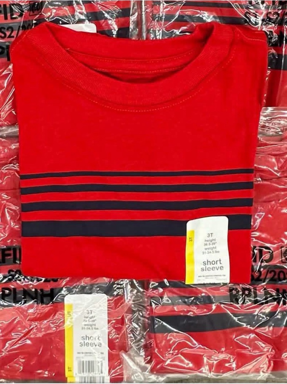 Kids Red Short Sleeve Crewneck Tee with Navy Stripes